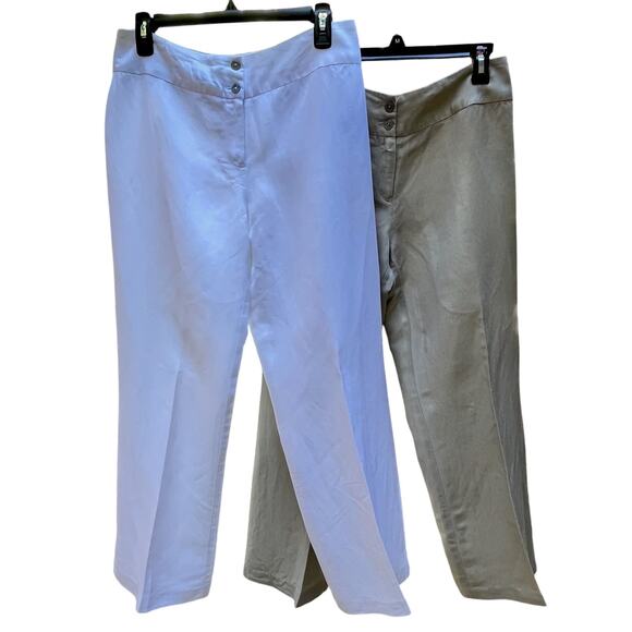 Lot of 2 East 5th Wide Leg Linen Blend Pants Womens Sz 8 Petite Beige & and Wht - Picture 1 of 7